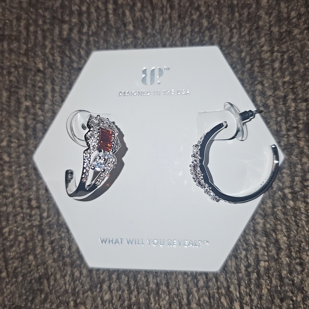 Stunning Silver and Red Crystal Hoop Earrings